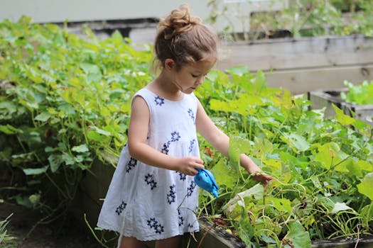 little girl gardening