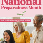 National Preparedness Month flyer from ready.gov. It features 3 members of a family sitting together and smiling.